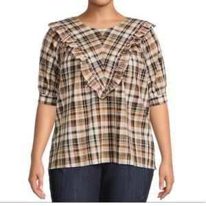 Terra & Sky 0X (14W) Short Sleeve Ruffle Cotton Blouse